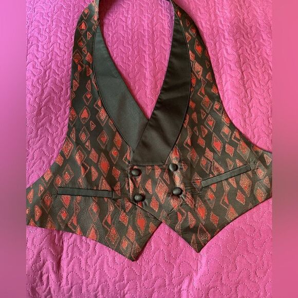 Tux vest , red shimmertriangles size medium faux pockets – adjustable - Picture 1 of 4